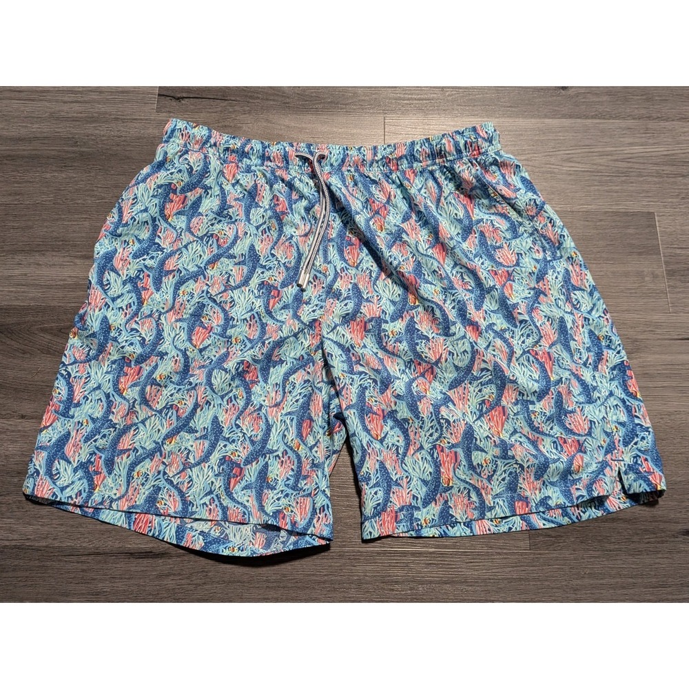 Peter Millar Men's Coral Shark Seaside Collection Drawstring Swim Trunk Size 2XL